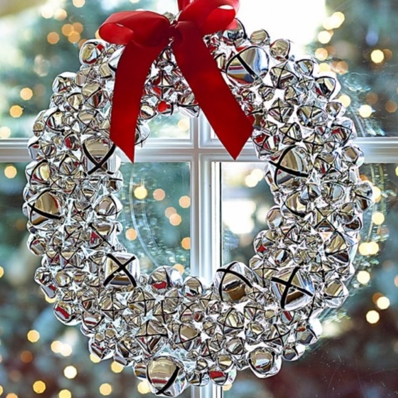 Williams Sonoma Silver Jingle Bell Wreath size 16” Christmas holiday - Picture 1 of 5
